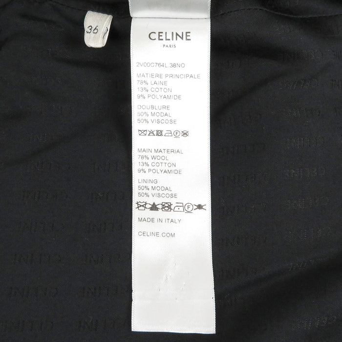 CELINE  
Collarless Logo Button Wool  
Bouclé Tweed Hunting Jacket