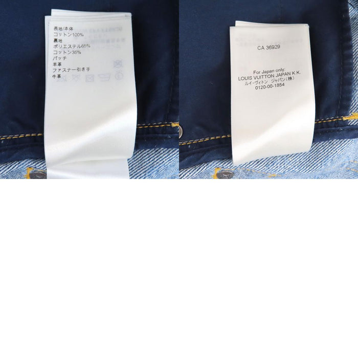 LOUIS VUITTON 
25年製 LV ロゴ 総柄 コットン レザーパッチ 
モノグラム ジップアップ デニム スカート