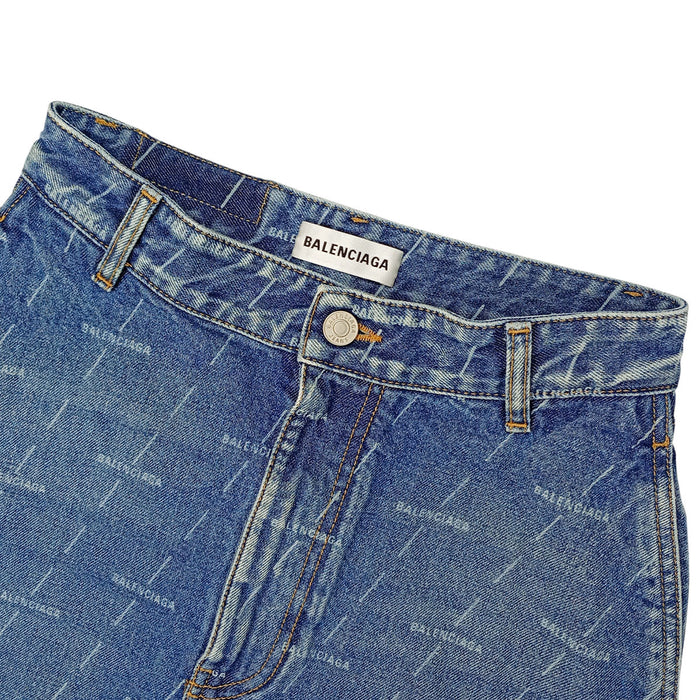 BALENCIAGA  
Fringe All-Over Pattern Cotton  
Logo Denim Skirt