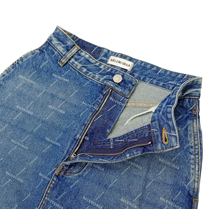 BALENCIAGA  
Fringe All-Over Pattern Cotton  
Logo Denim Skirt