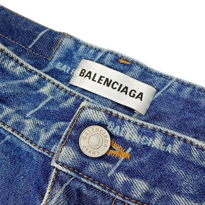 BALENCIAGA  
Fringe All-Over Pattern Cotton  
Logo Denim Skirt