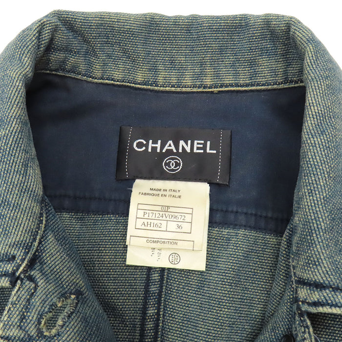 CHANEL 
01P COCO CC ココボタン ロゴ 
ココマーク デニム ノースリーブ ワンピース