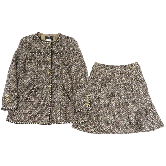 CHANEL 
01A COCO CC Coco Button Logo Collarless 
Coco Mark Tweed Set-Up