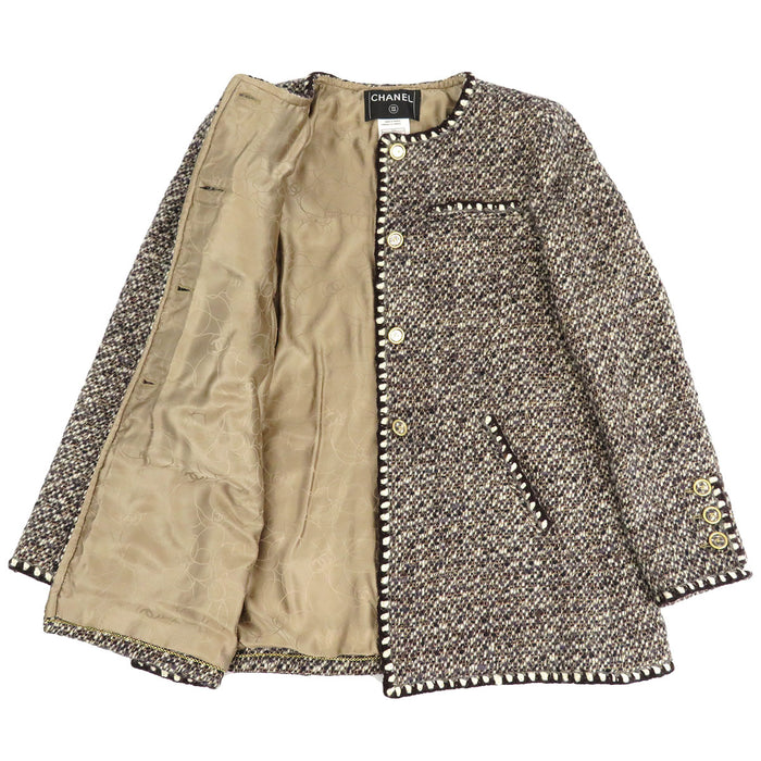 CHANEL 
01A COCO CC Coco Button Logo Collarless 
Coco Mark Tweed Set-Up
