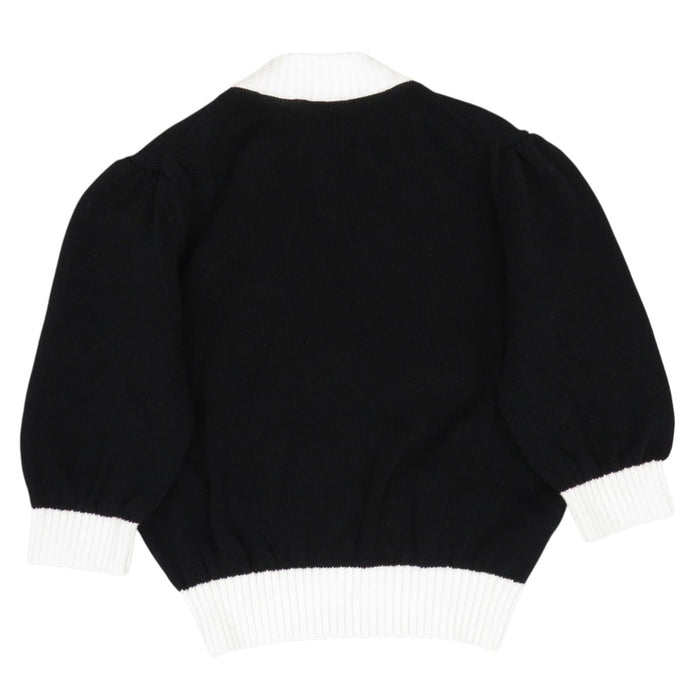 PRADA Embroidered Cotton Button Logo Bicolor Cropped Short-Sleeve Cardigan