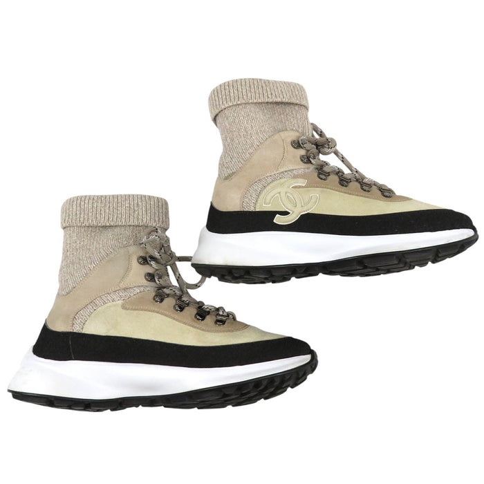 CHANEL 
COCO CC ロゴ スエード レースアップ 
ココマーク ニット ソックス スニーカー