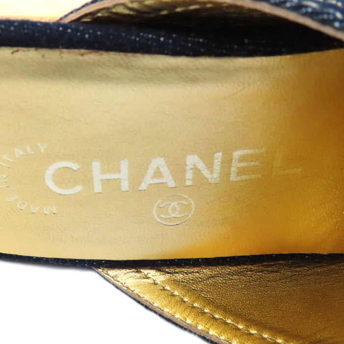 CHANEL 
COCO CC ロゴ ウッド 厚底 
ココマーク デニム サボ サンダル