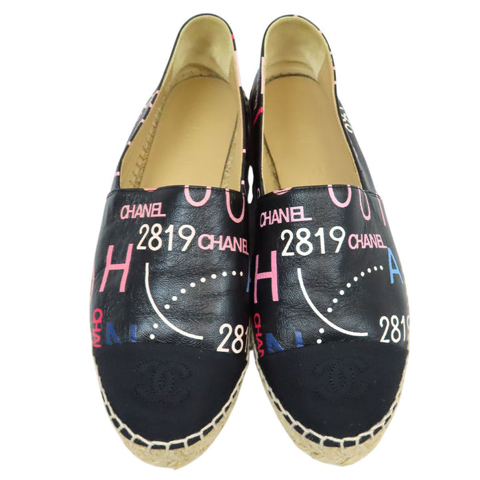 CHANEL 
COCO CC ロゴ スリッポン 
ココマーク レザー エスパドリーユ フラットシューズ