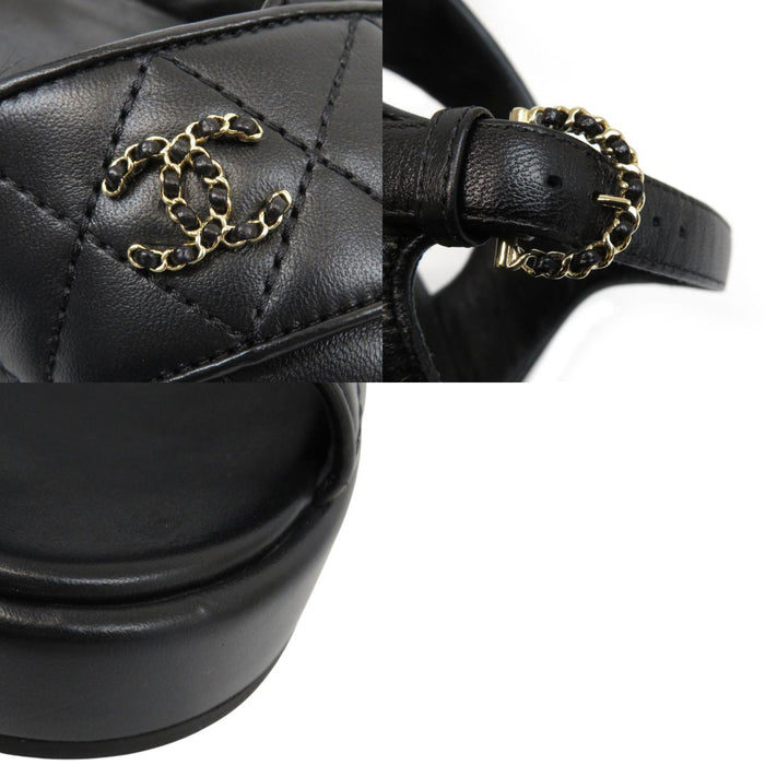 CHANEL  
COCO CC logo cuir semelle épaisse 23P métal couleur or  
sandales sport cuir matelassé logo Coco