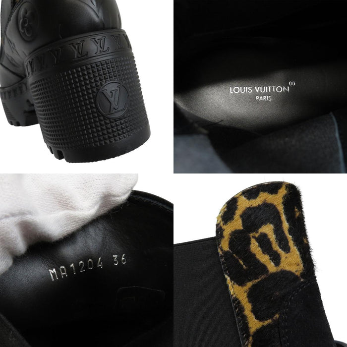 LOUIS VUITTON 
LV 24年製 ロゴ サイドゴア ベルト スウェード レザー 厚底 
ローリエート ライン レオパード アンクルブーツ 伊勢丹限定 
モノグラム