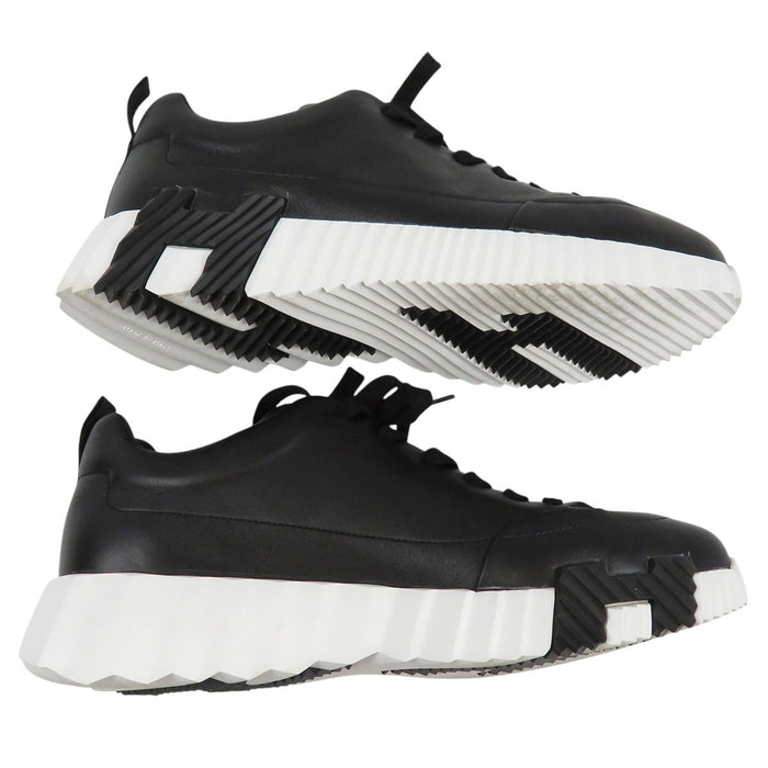 HERMES 
Hロゴ アッシュ レザー レースアップ 
ジャンプ スニーカー