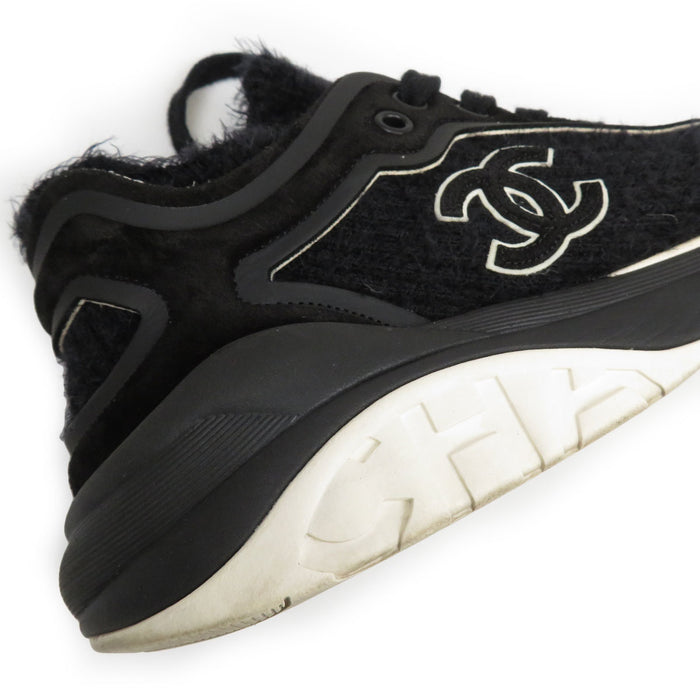 CHANEL 
COCO CC Logo Sock Sneakers 
Coco Mark Suede Shaggy Knit Sneakers
