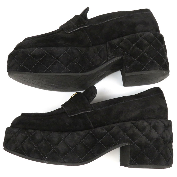 CHANEL 
COCO CC ロゴ スエード 厚底 
ココマーク マトラッセ ソール プラットフォーム ローファー