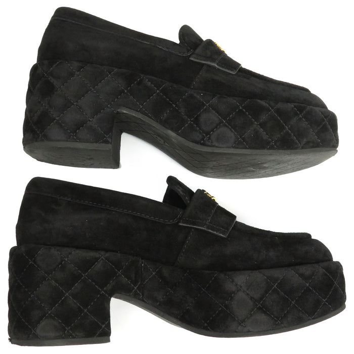 CHANEL 
COCO CC ロゴ スエード 厚底 
ココマーク マトラッセ ソール プラットフォーム ローファー