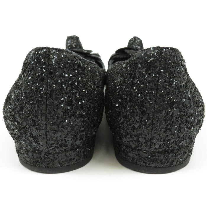 CHANEL 
COCO CC Logo Glitter 
Coco Mark Camellia Sparkle Flat Shoes