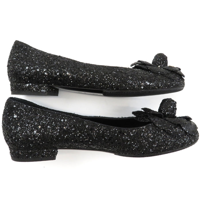CHANEL 
COCO CC Logo Glitter 
Coco Mark Camellia Sparkle Flat Shoes