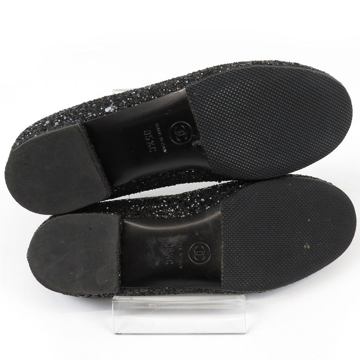 CHANEL 
COCO CC Logo Glitter 
Coco Mark Camellia Sparkle Flat Shoes