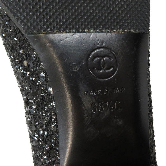CHANEL 
COCO CC Logo Glitter 
Coco Mark Camellia Sparkle Flat Shoes