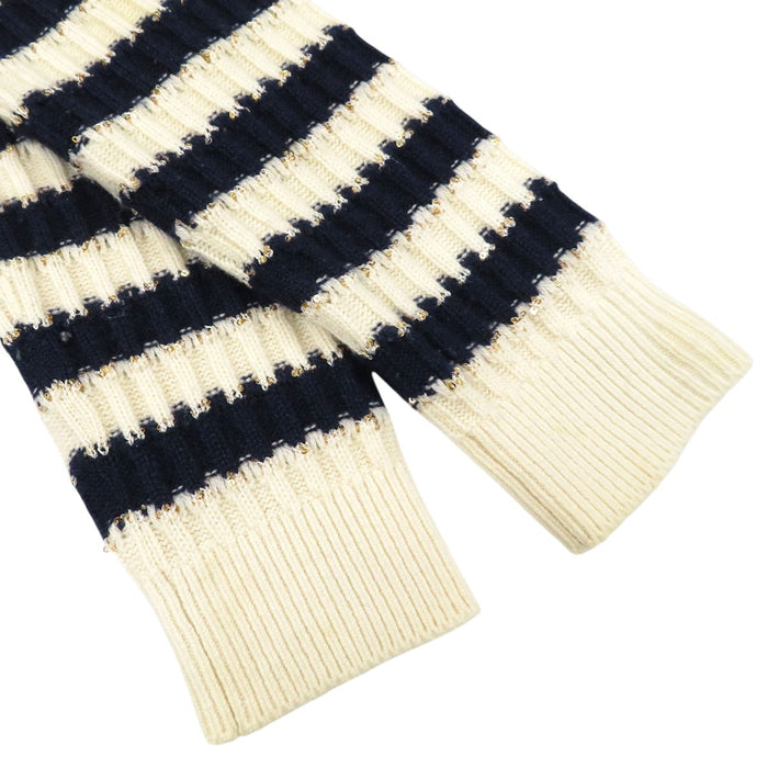CHANEL 
COCO CC ココボタン スパンコール ライトゴールドカラーメタル 21P 
ココマーク ボーダー カシミヤ カーディガン
