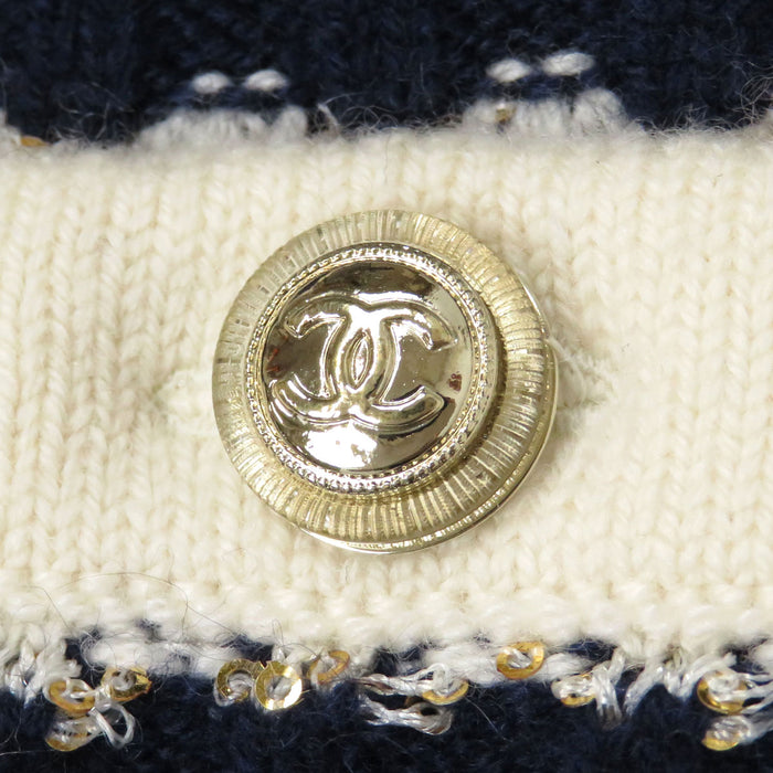 CHANEL 
COCO CC ココボタン スパンコール ライトゴールドカラーメタル 21P 
ココマーク ボーダー カシミヤ カーディガン
