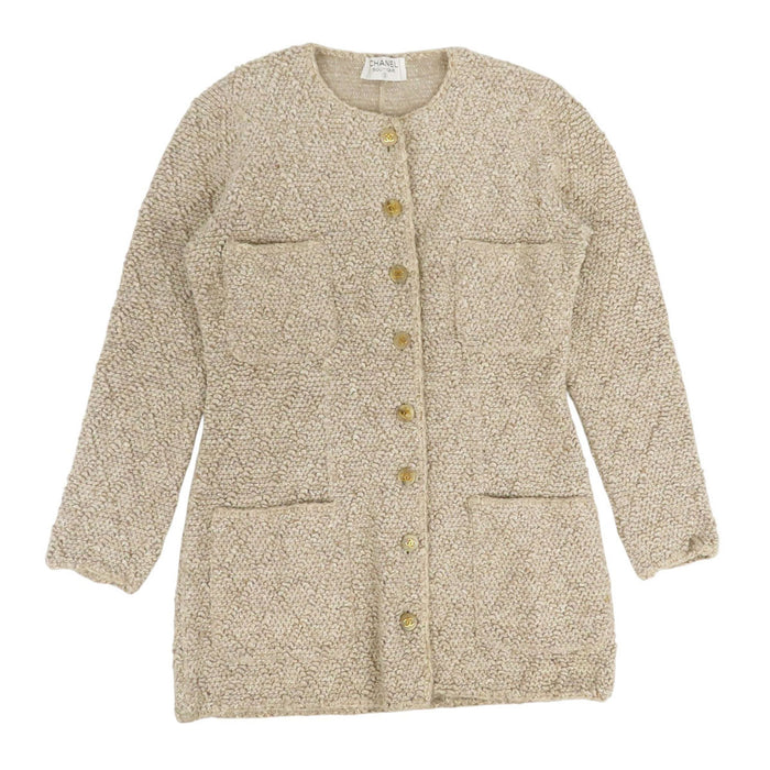 CHANEL 
COCO CC ココボタン ゴールドカラーメタル 
ココマーク ノーカラー ニット ジャケット