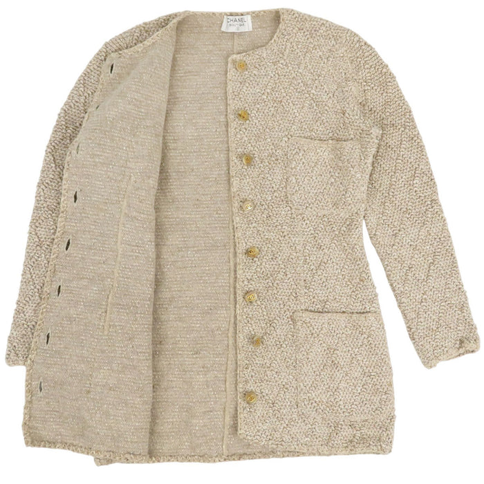 CHANEL 
COCO CC ココボタン ゴールドカラーメタル 
ココマーク ノーカラー ニット ジャケット