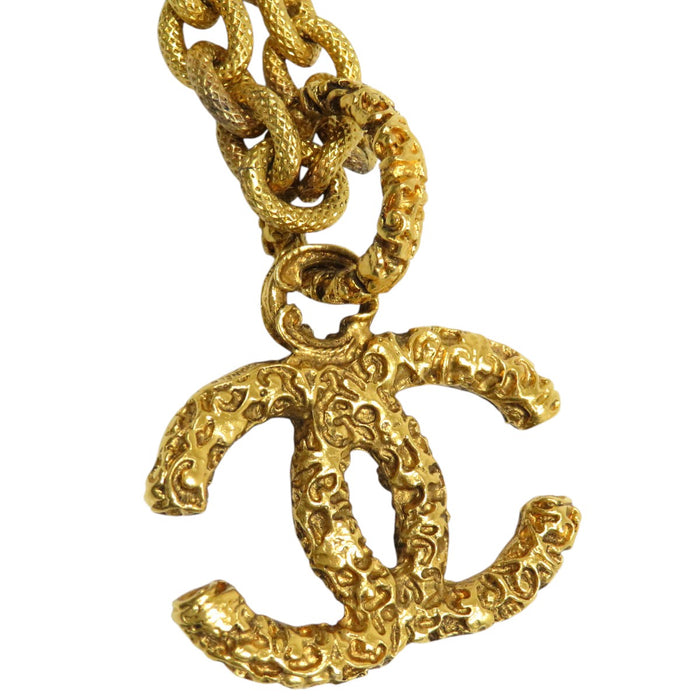 CHANEL COCO CC Logo Gold Color Metal Coco Mark Vintage Lava Necklace