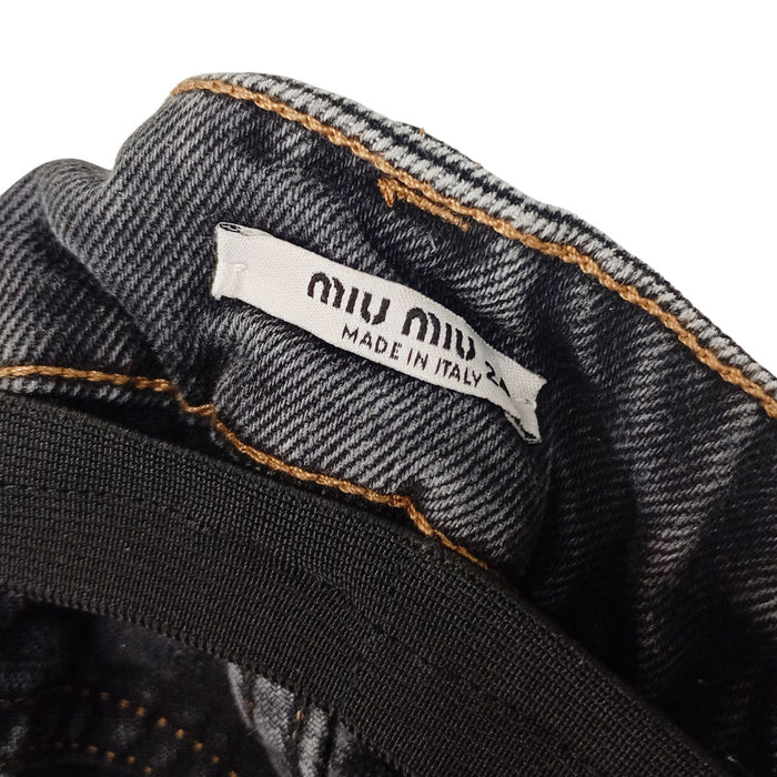 MIUMIU 
テーパード コットン 
ロゴ プリント ウエストギャザー デニムパンツ