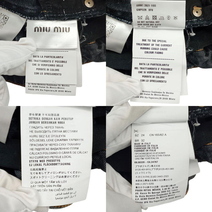 MIUMIU  
Tapered Cotton  
Logo Print Waist-Gathered Denim Pants