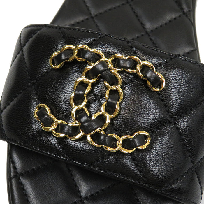 CHANEL 
COCO CC ロゴ チェーン フラット レザー ミュール 
ココマーク マトラッセ スライドサンダル