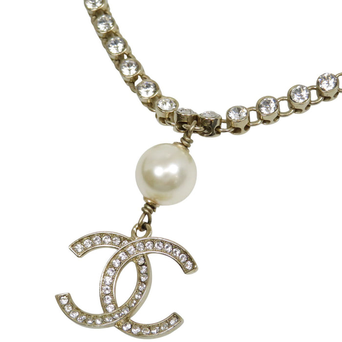 CHANEL  
COCO CC Logo Light Gold Color Metal B21B  
Coco Mark Costume Pearl Rhinestone Necklace