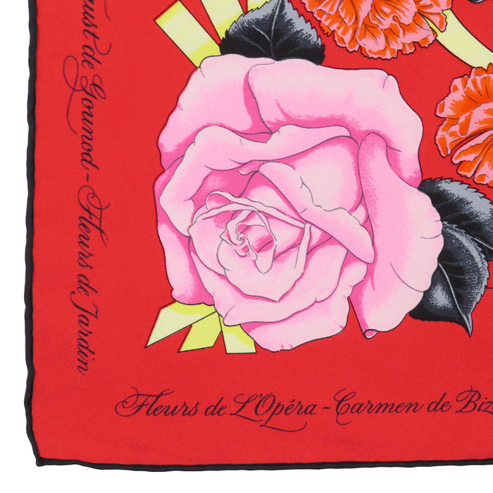 HERMES 
シルク 大判 フラワー リボン 
カレ 90 Fleurs de L'Opera オペラの花 スカーフ