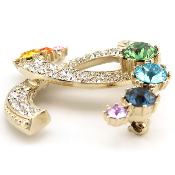 CHANEL 
COCO CC ロゴ ライトゴールドカラーメタル A19S 
ココマーク マルチカラー ストーン ラインストーン ブローチ