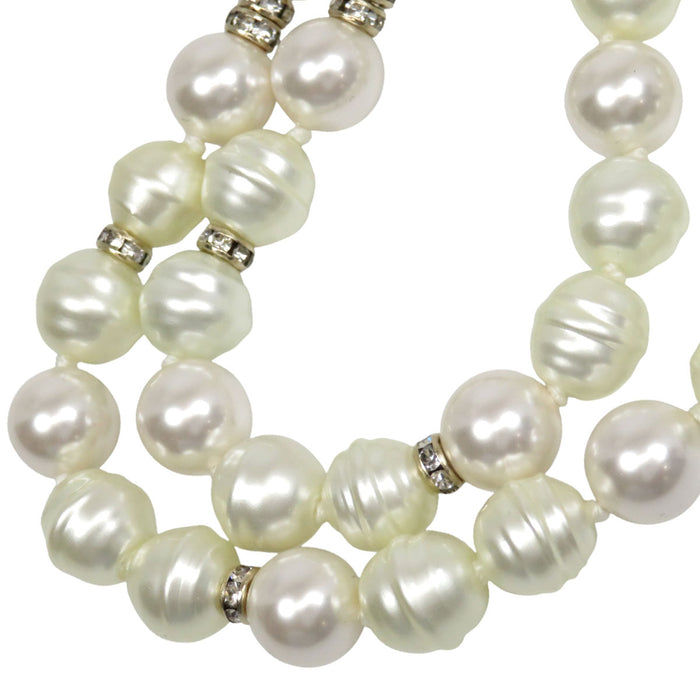 CHANEL  
COCO CC Logo Rhinestone Gold Color Metal B23S  
Coco Mark Costume Pearl Long Necklace
