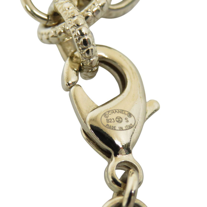 CHANEL  
COCO CC Logo Rhinestone Gold Color Metal B23S  
Coco Mark Costume Pearl Long Necklace