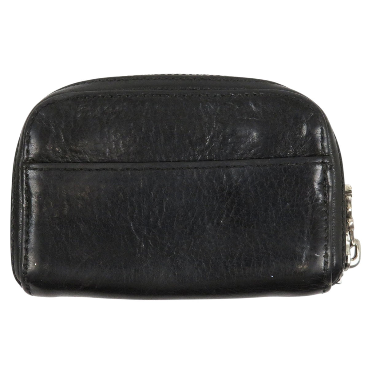 CHROME HEARTS CH COIN CASE Round Zip Leather Scroll Label Dagger Zip C ...