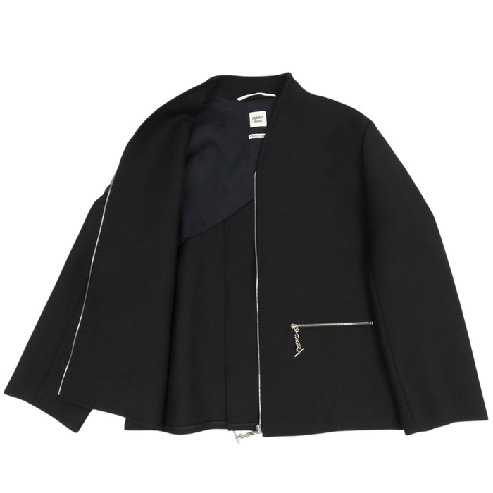 HERMES 
H アッシュ Chaine d'Ancre ジップアップ シルバー金具 ウール 
シェーヌダンクル ノーカラー ジャケット