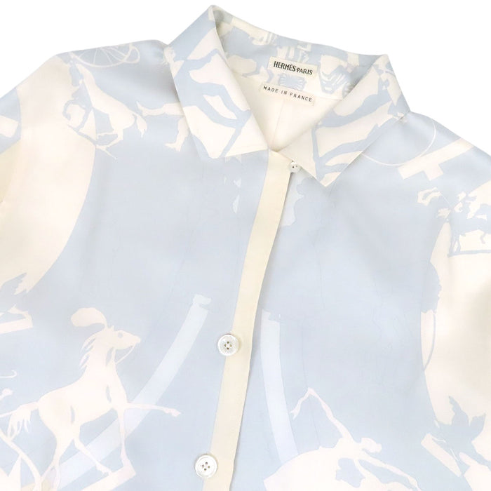 HERMES 
ロゴボタン マルジェラ期 
馬車柄 シルク ロングスリーブ シャツ