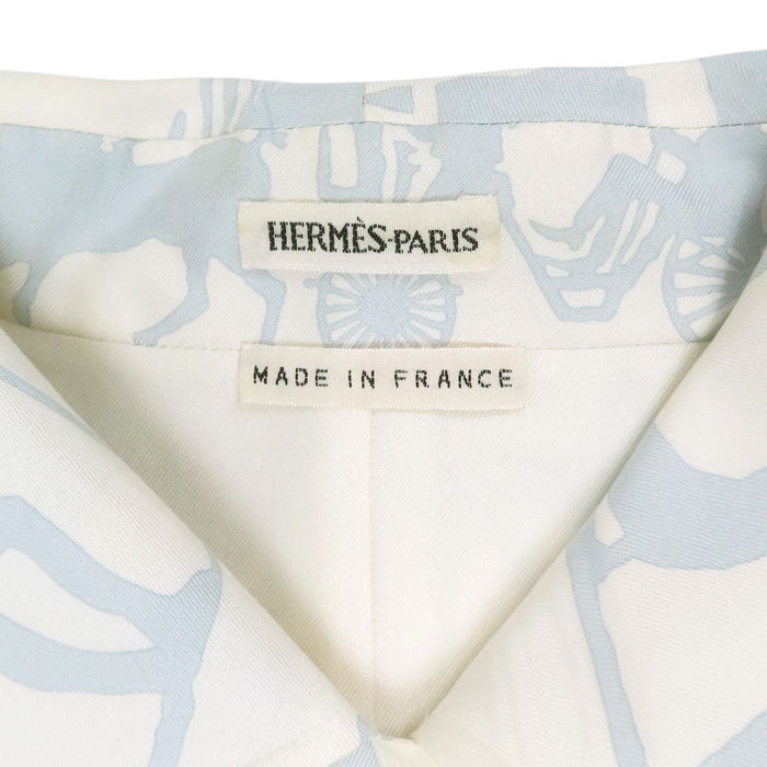 HERMES 
Logo Button Margiela Period 
Carriage Pattern Silk Long Sleeve Shirt