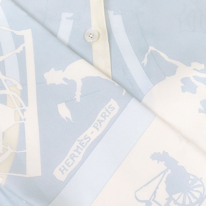 HERMES 
Logo Button Margiela Period 
Carriage Pattern Silk Long Sleeve Shirt
