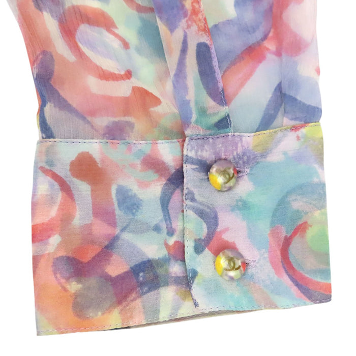 CHANEL 
COCO CC ココボタン ロゴ 水彩柄 シースルー 
ココマーク シフォン ブラウス