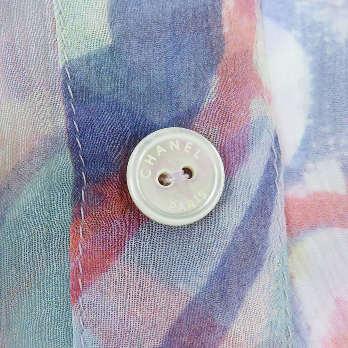 CHANEL 
COCO CC ココボタン ロゴ 水彩柄 シースルー 
ココマーク シフォン ブラウス