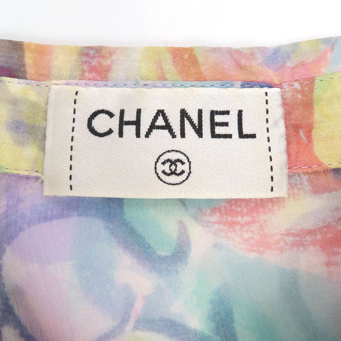 CHANEL 
COCO CC ココボタン ロゴ 水彩柄 シースルー 
ココマーク シフォン ブラウス