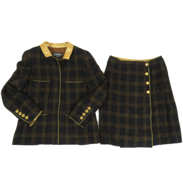 CHANEL 
96A COCO CC Logo Check Pattern 
Coco Mark Claw Button Tweed Set-Up