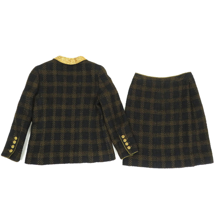 CHANEL 
96A COCO CC Logo Check Pattern 
Coco Mark Claw Button Tweed Set-Up
