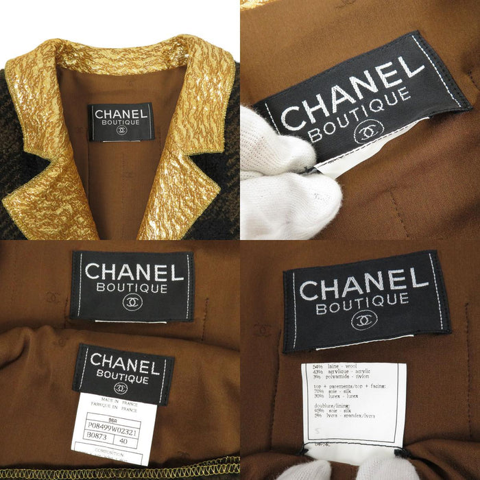 CHANEL 
96A COCO CC Logo Check Pattern 
Coco Mark Claw Button Tweed Set-Up