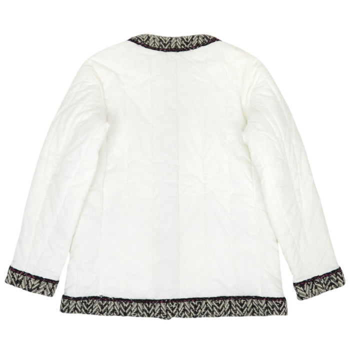CHANEL  
Veste matelassée en nylon à bouton Coco avec fermoir tournant CC, garniture en tweed et logo Coco