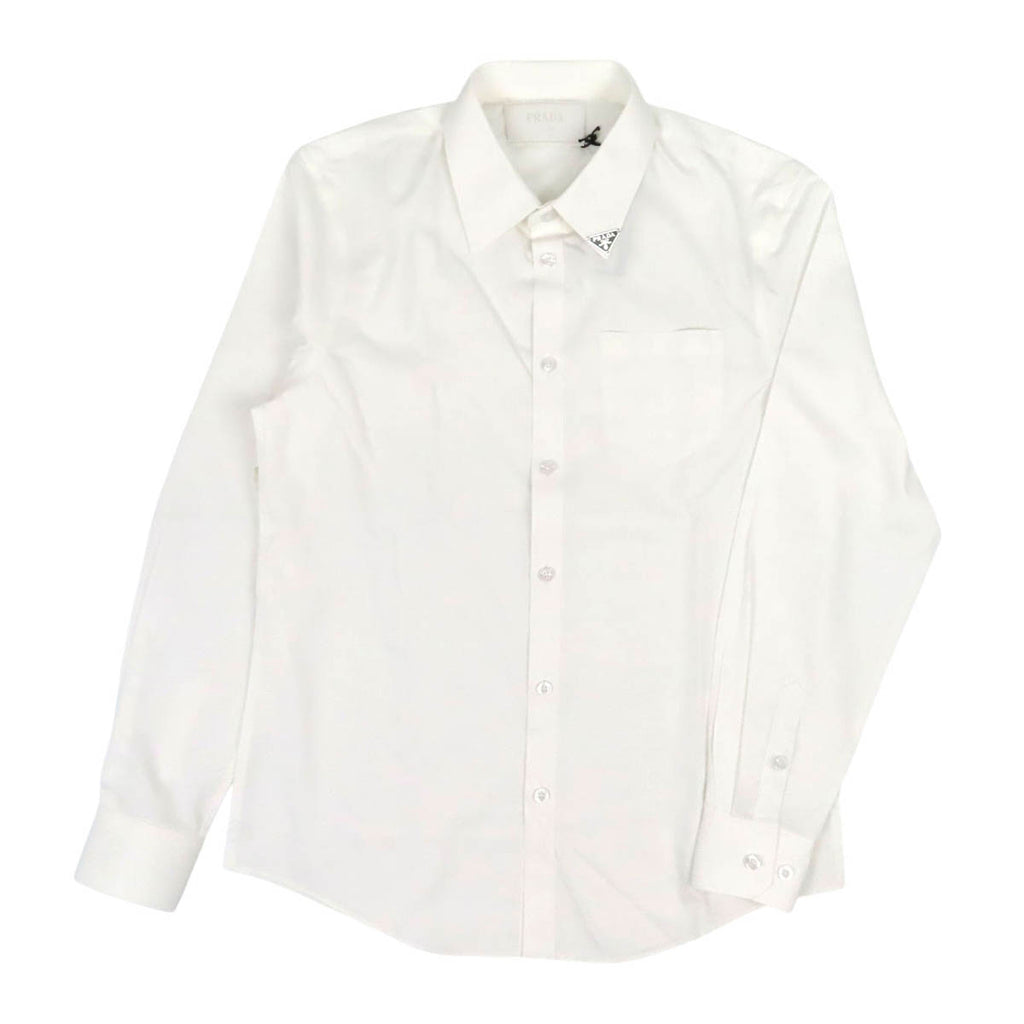 大人気✨定価１８万 PRADA 完売品♡ プラダ ポプリンシャツ プレート PRADA 三角プレート コットン トライアングルロゴ カラー ポプリン