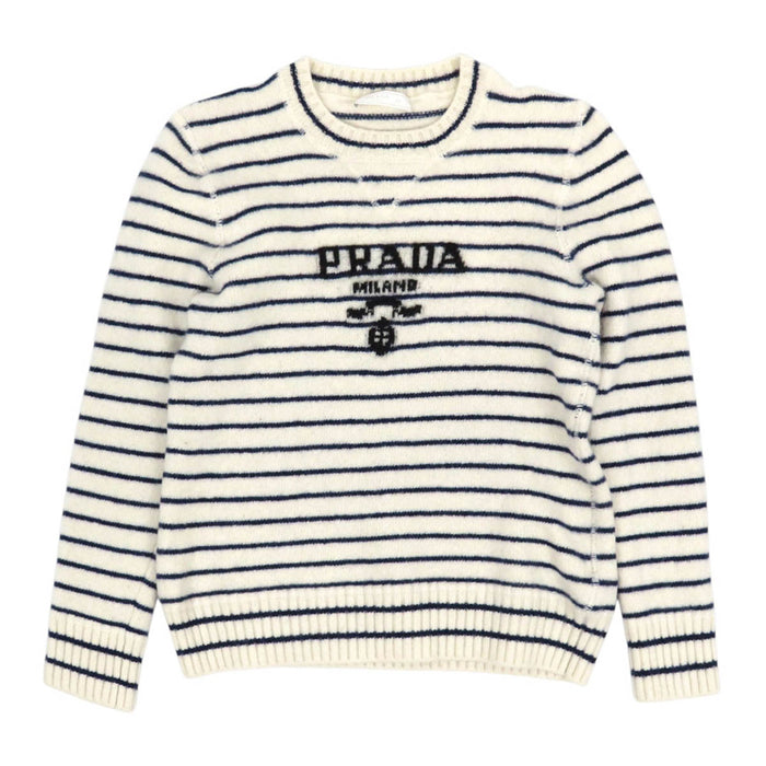 PRADA  
Mélange laine et cachemire  
Pull rayé à logo