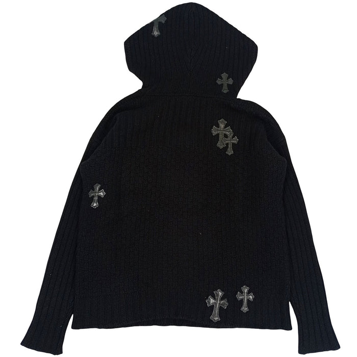 CHROME HEARTS  
CH Plus Croix Boule Patch Cuir Col V Côtelé  
Pull à Capuche Cachemire avec Patch Croix